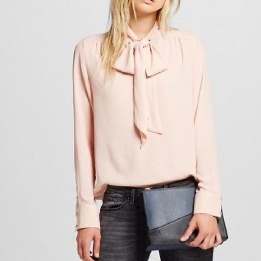 Pink Tie Neck Blouse